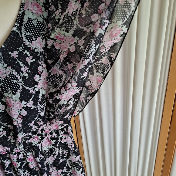Jojo Belle black floral dress w/ polka dots, large - Picture 2 of 5